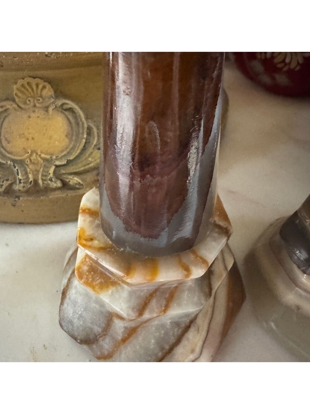 Vintage Caramel Slag Marble Candlestick Holders – Set of 2 - Picture 3 of 7